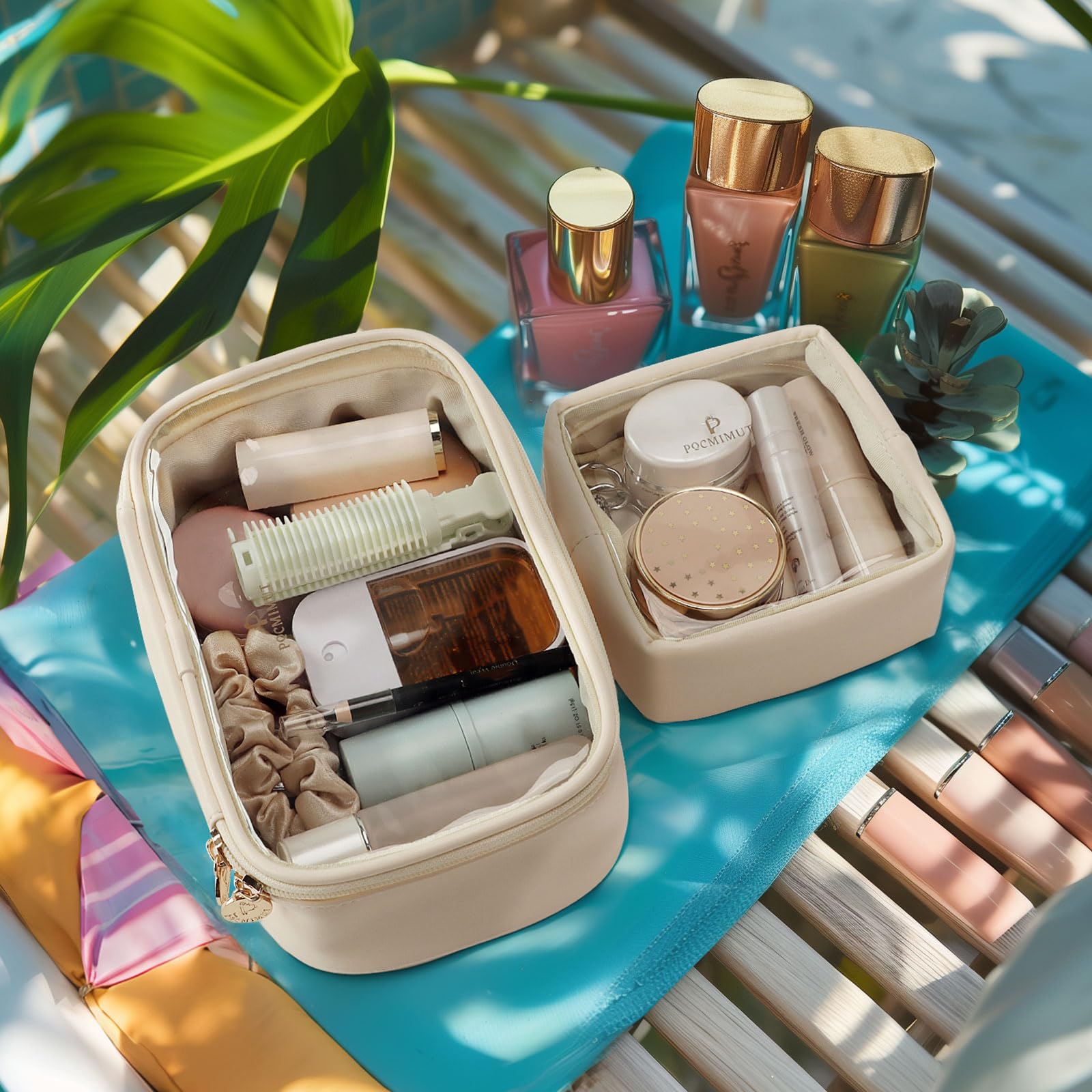 Pocmimut estuche maquillaje transparente compacto ideal para llevar.