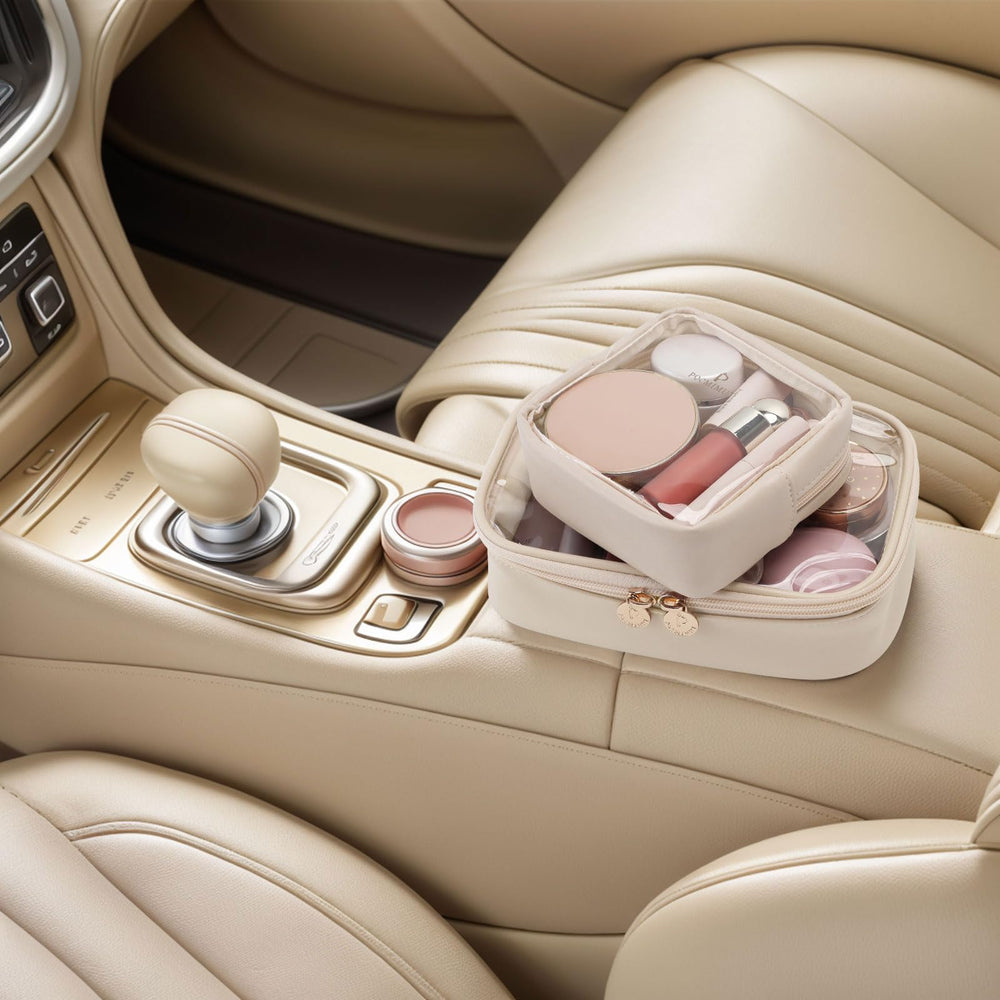 Pocmimut neceser cosméticos transparente para coche: fácil acceso al contenido.