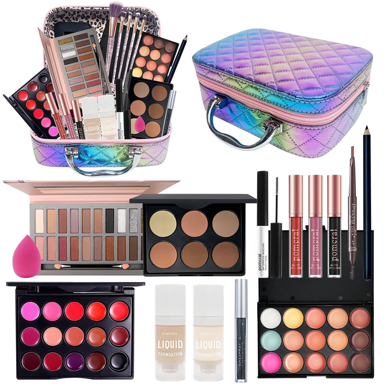 Pomcral Kit Maquillage Voyage: ensemble compact pour retouches rapides en déplacement.