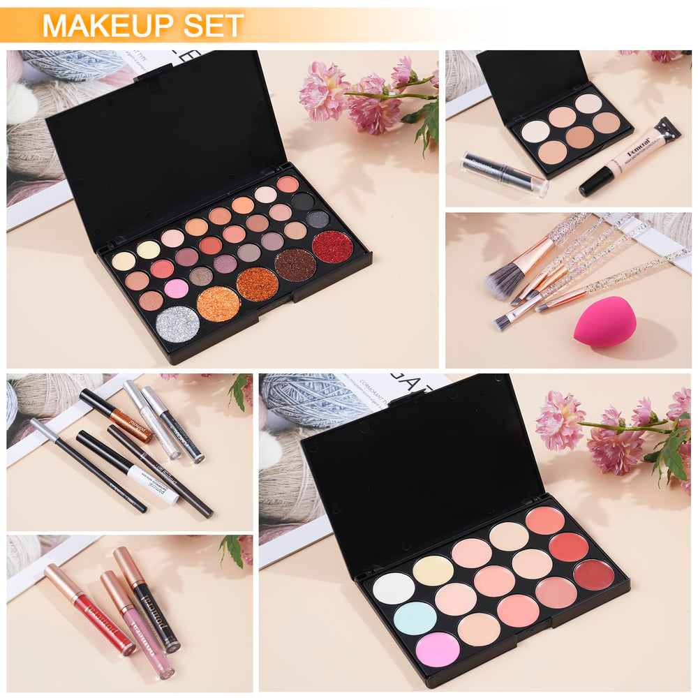 Pomcral kit maquillaje profesional, estuche rosa para viajar con estilo y organización.