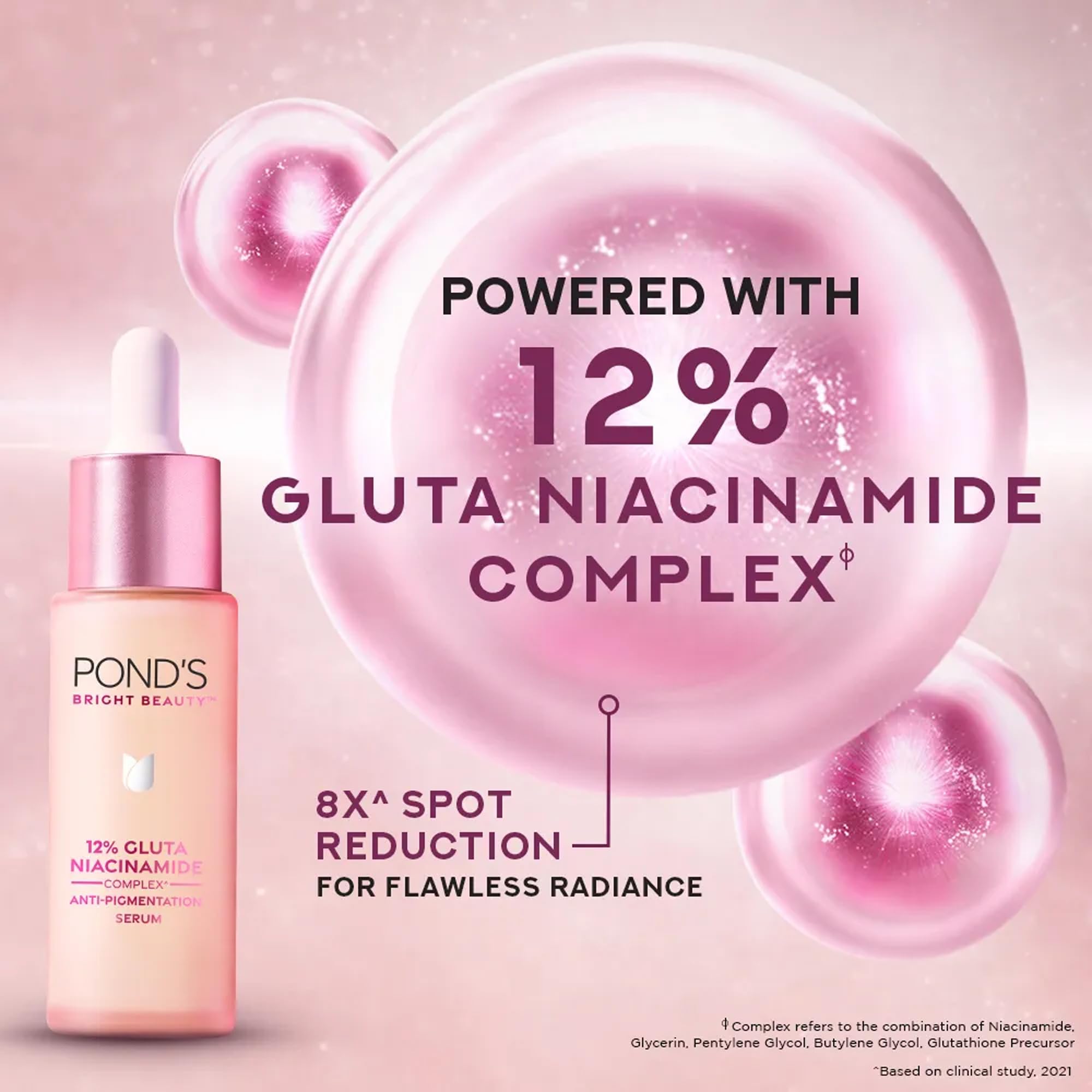 POND'S Bright Beauty Serum, envase dosificador, dosificación precisa para rutina consistente.