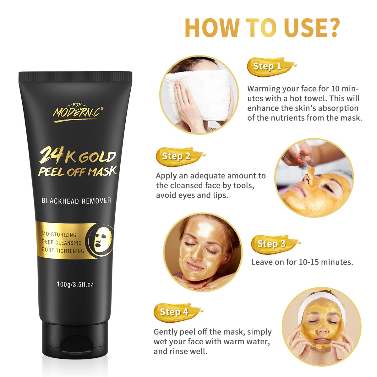 POP MODERN.C face massage session shows mask in use.