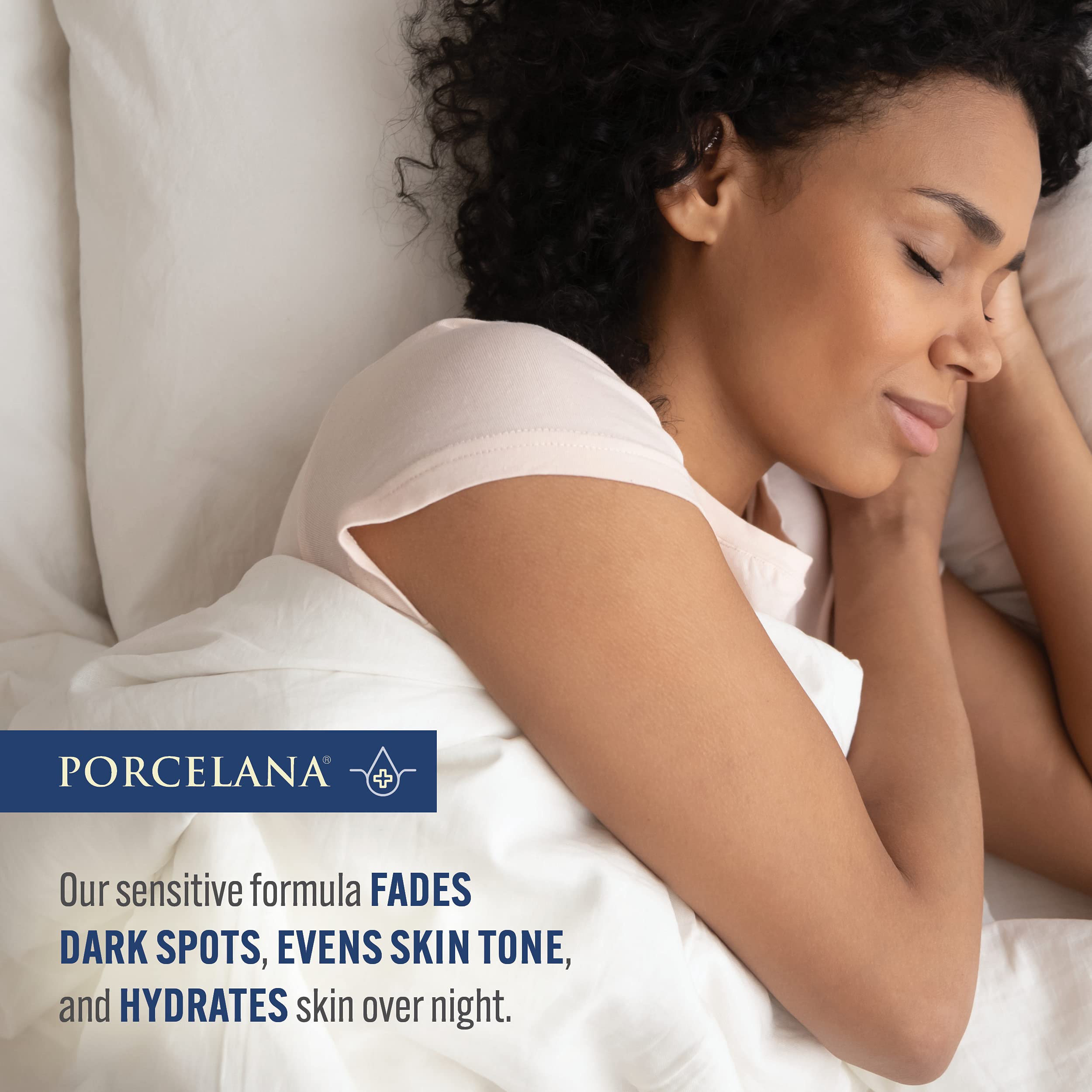 Porcelana Nighttime Hydration Cream texture application on skin suggests quick absorption