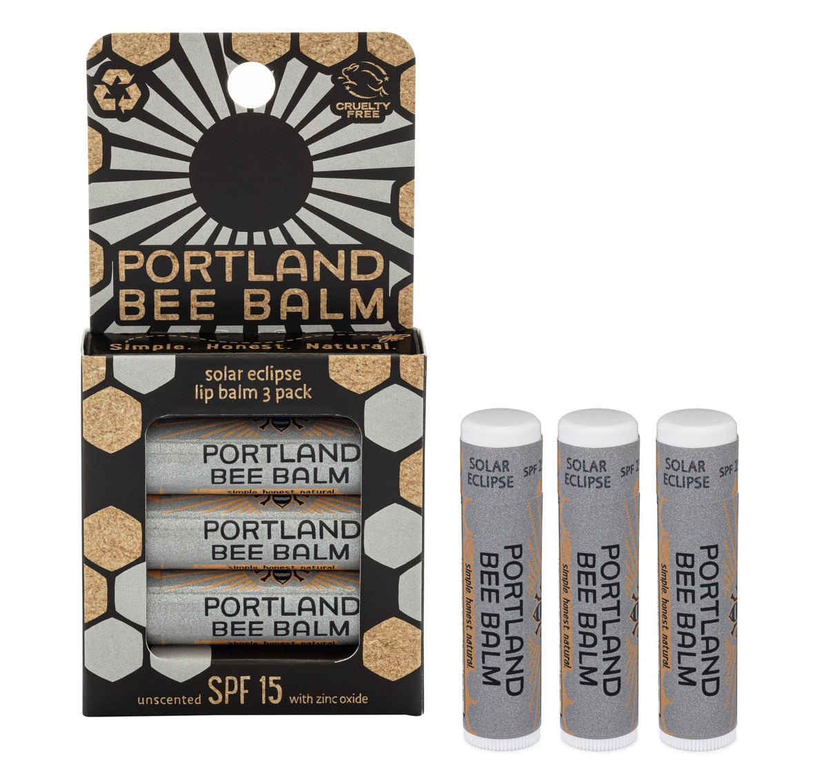 Portland Bee Balm Solar Eclipse bálsamo labial con SPF 15 para uso diario
