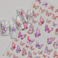 PowPop mariposas rosa relieve 5D en uñas, toque femenino.