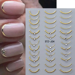 powpop tip frances dorados con líneas onduladas para un look sofisticado