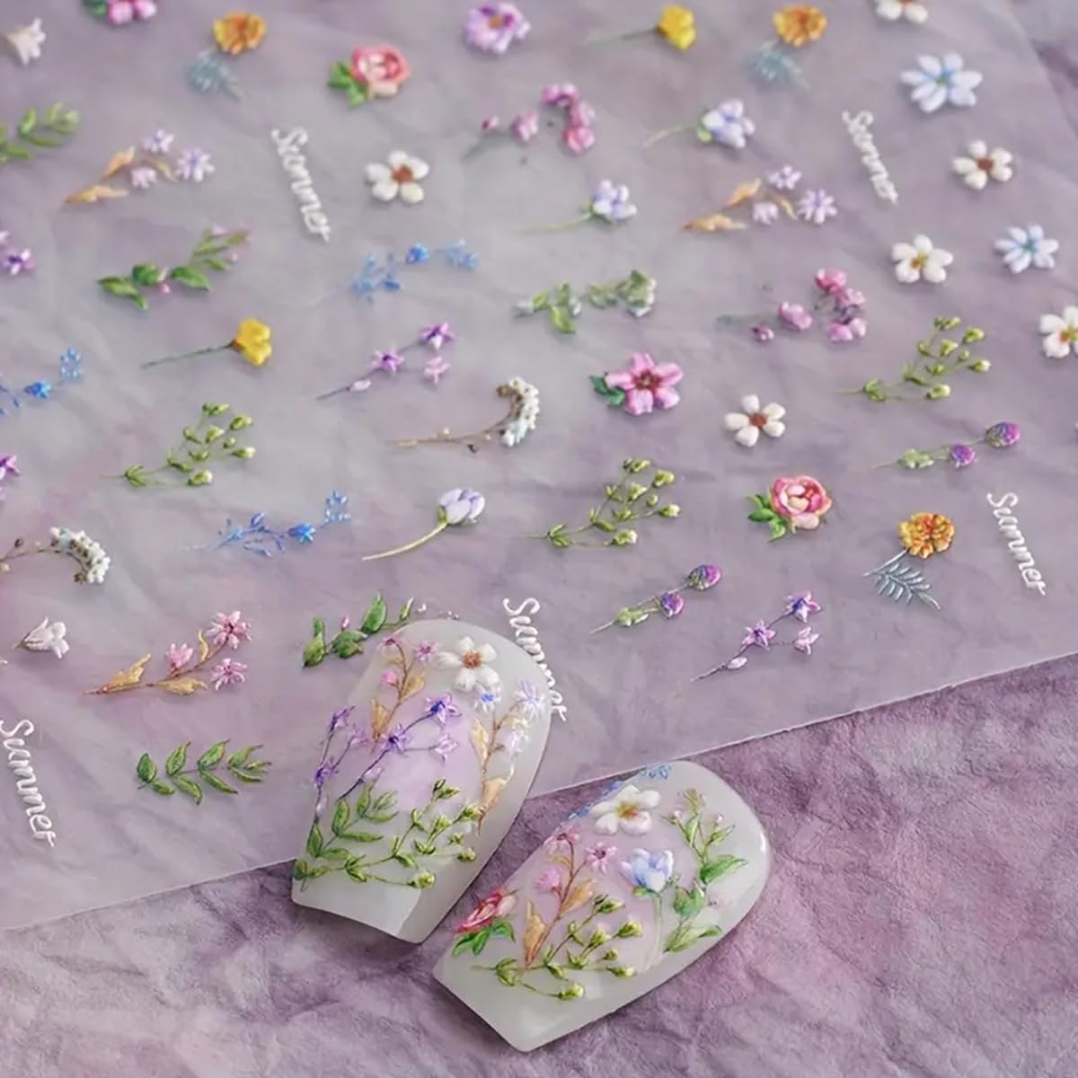 POWPOP uñas: flores 5D en relieve para uñas, acabado elegante