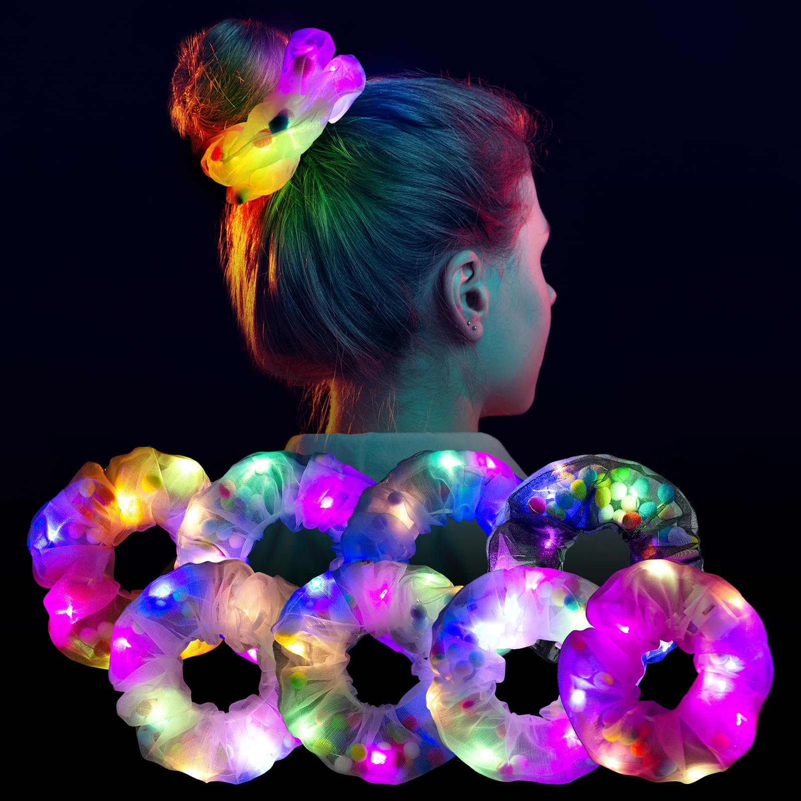 POZILAN coleteros luminosos con LED, brillo vibrante en el cabello para fiestas