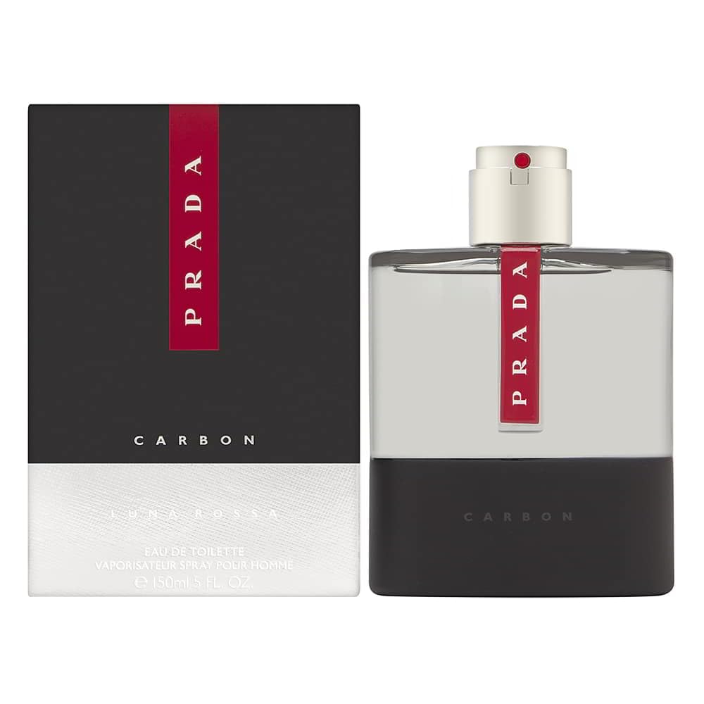 Prada Luna Rossa Carbon, botella frontal, ideal para uso diario y presencia de marca.