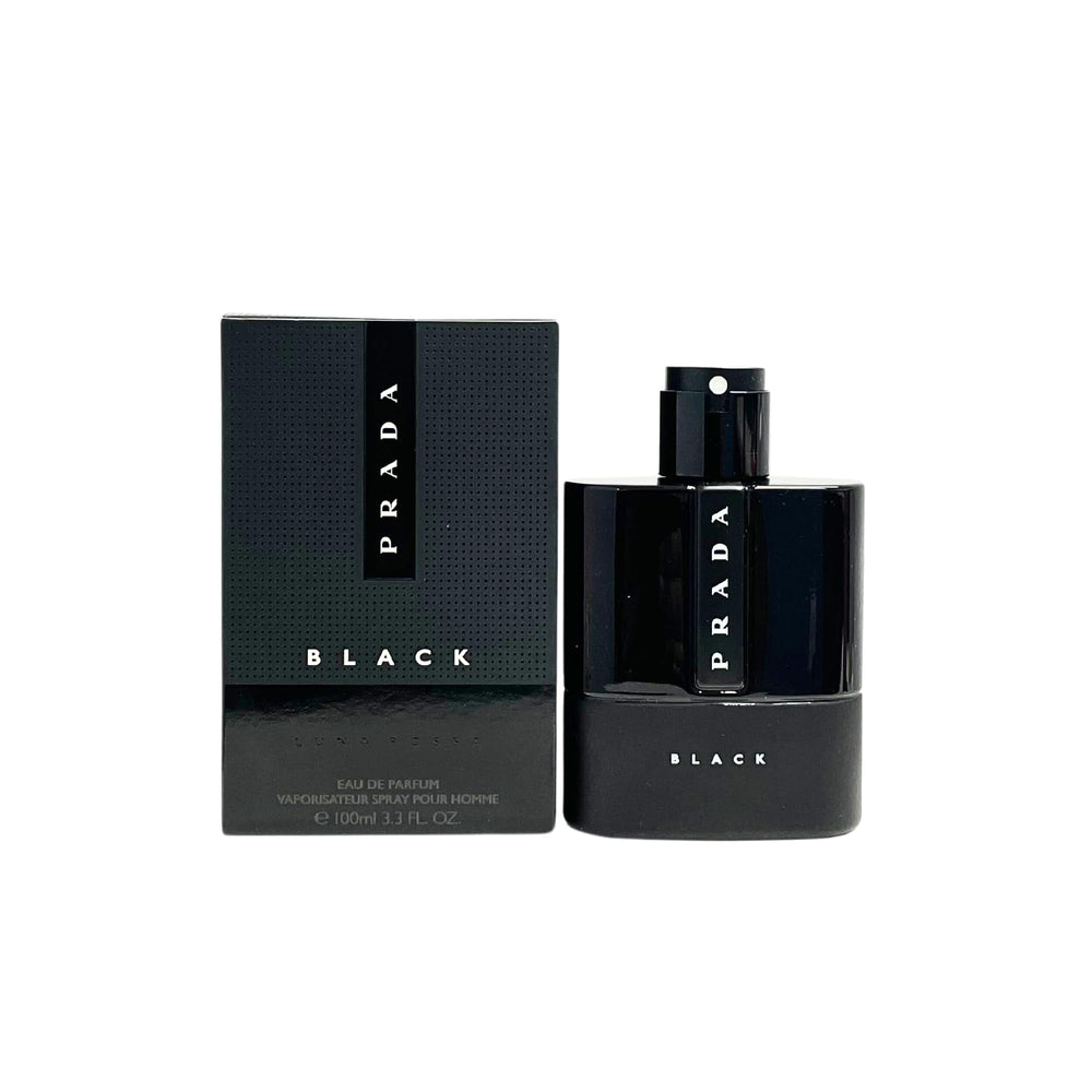 Prada Luna Rossa Negra botella: perfume icónico para eventos nocturnos elegantes.