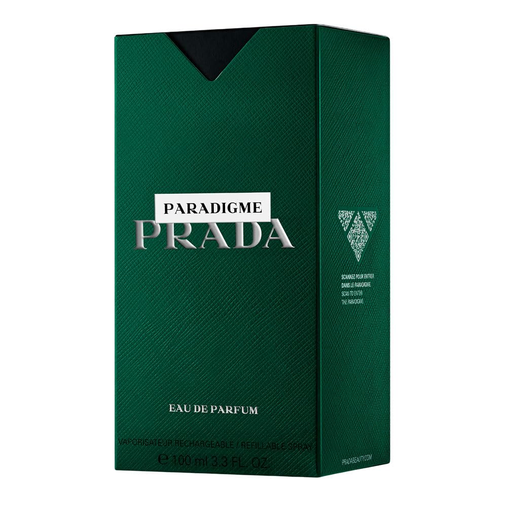 Prada Paradigme: botella vista lateral, presencia moderna y sofisticada.