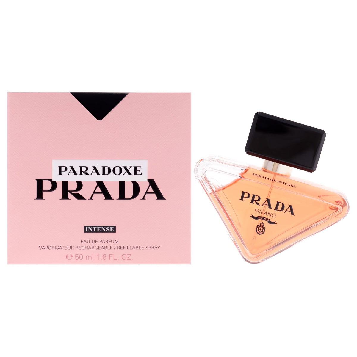 Prada Paradoxe Intense, botella frontal, aroma elegante para el día.