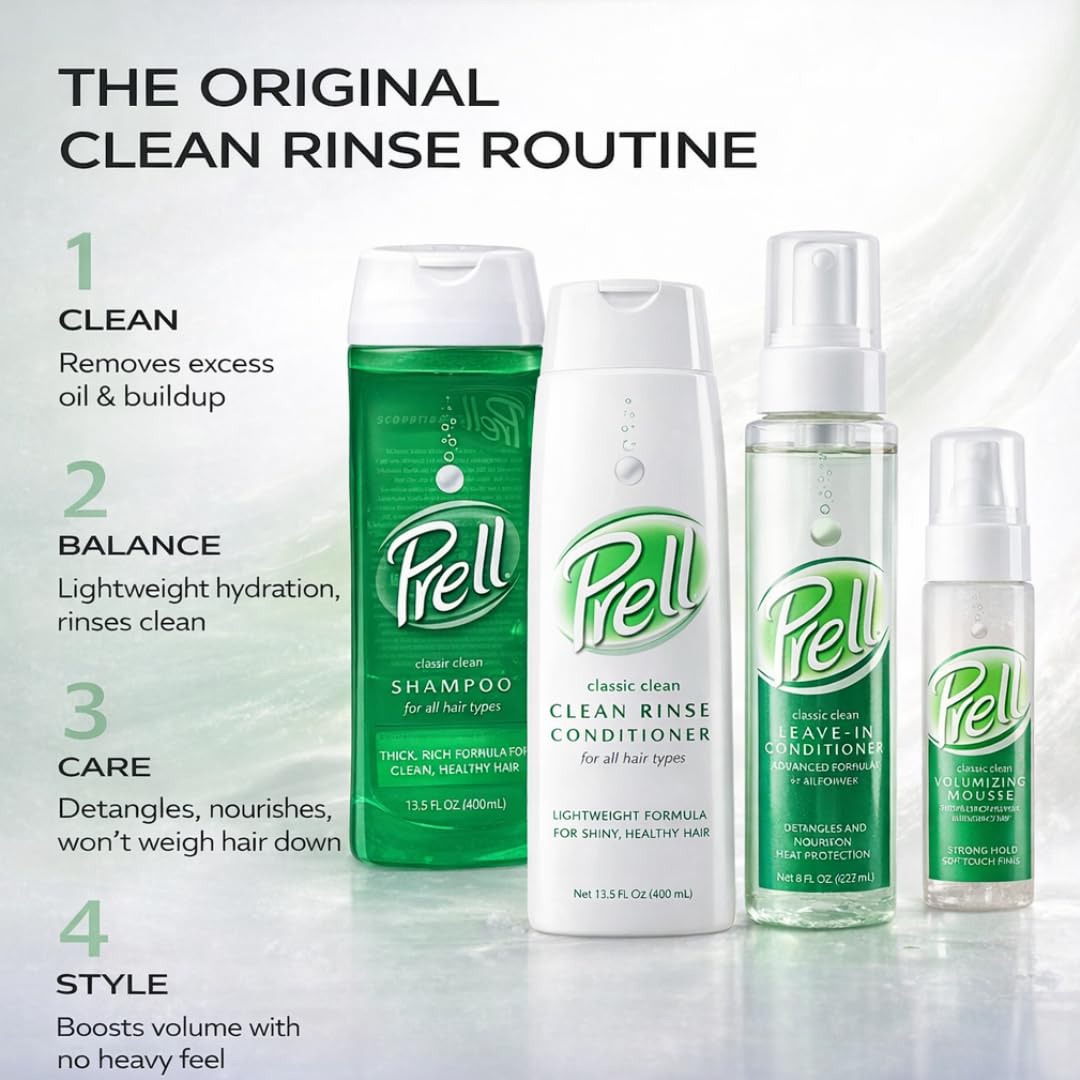 Diseño de packaging verde de Prell Original Green Shampoo, estilo en el baño
