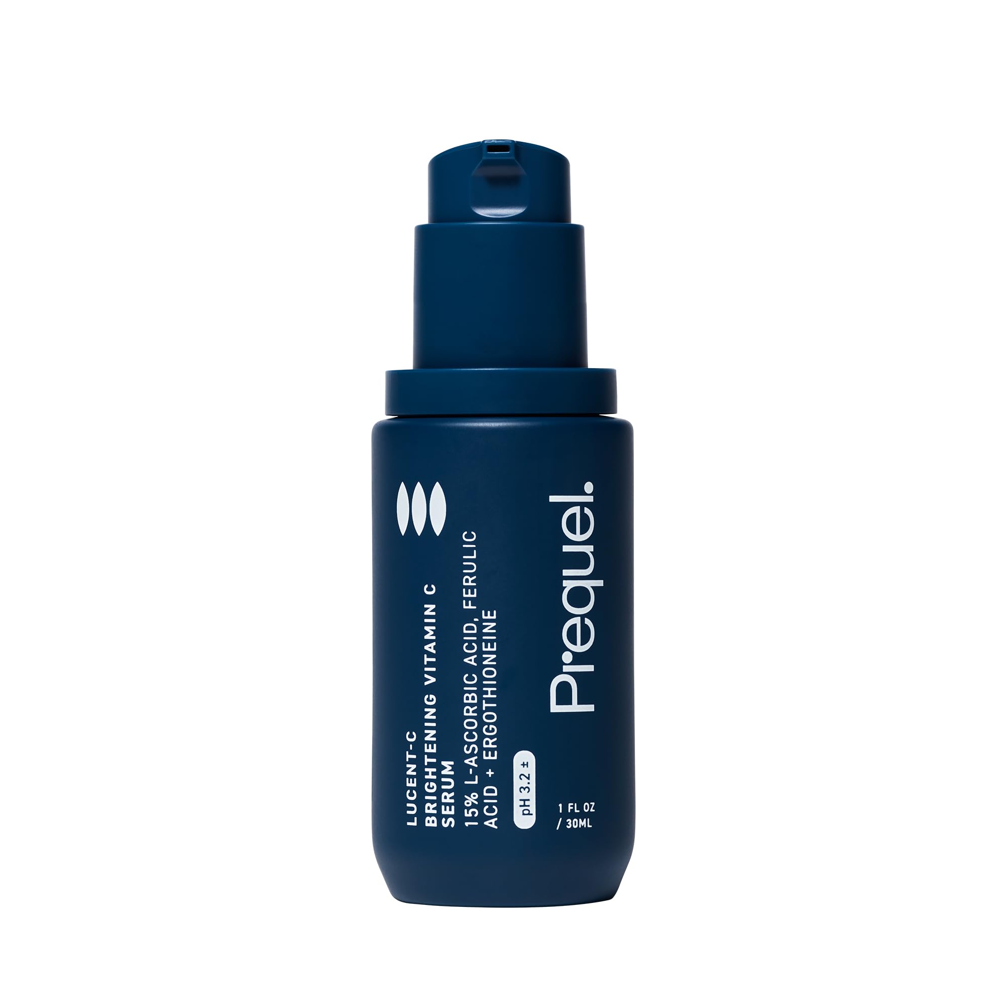 Prequel Skin Lucent-C Serum, botella elegante para uso diario con vitamina C y luminosidad.