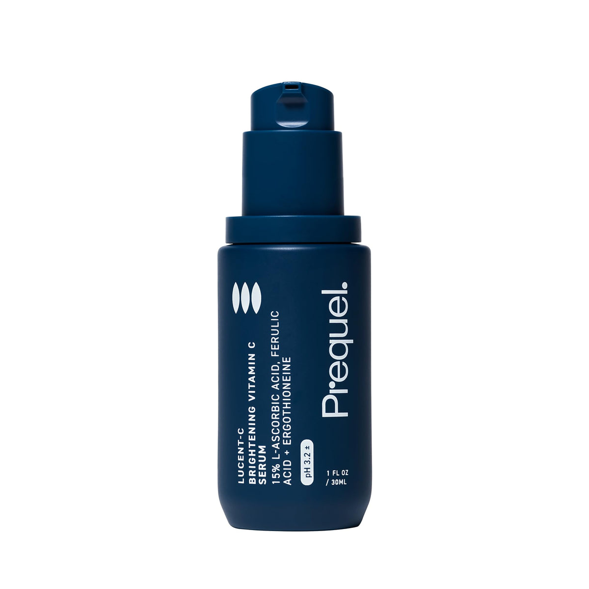 Prequel Skin Lucent-C Serum, botella elegante para uso diario con vitamina C y luminosidad.