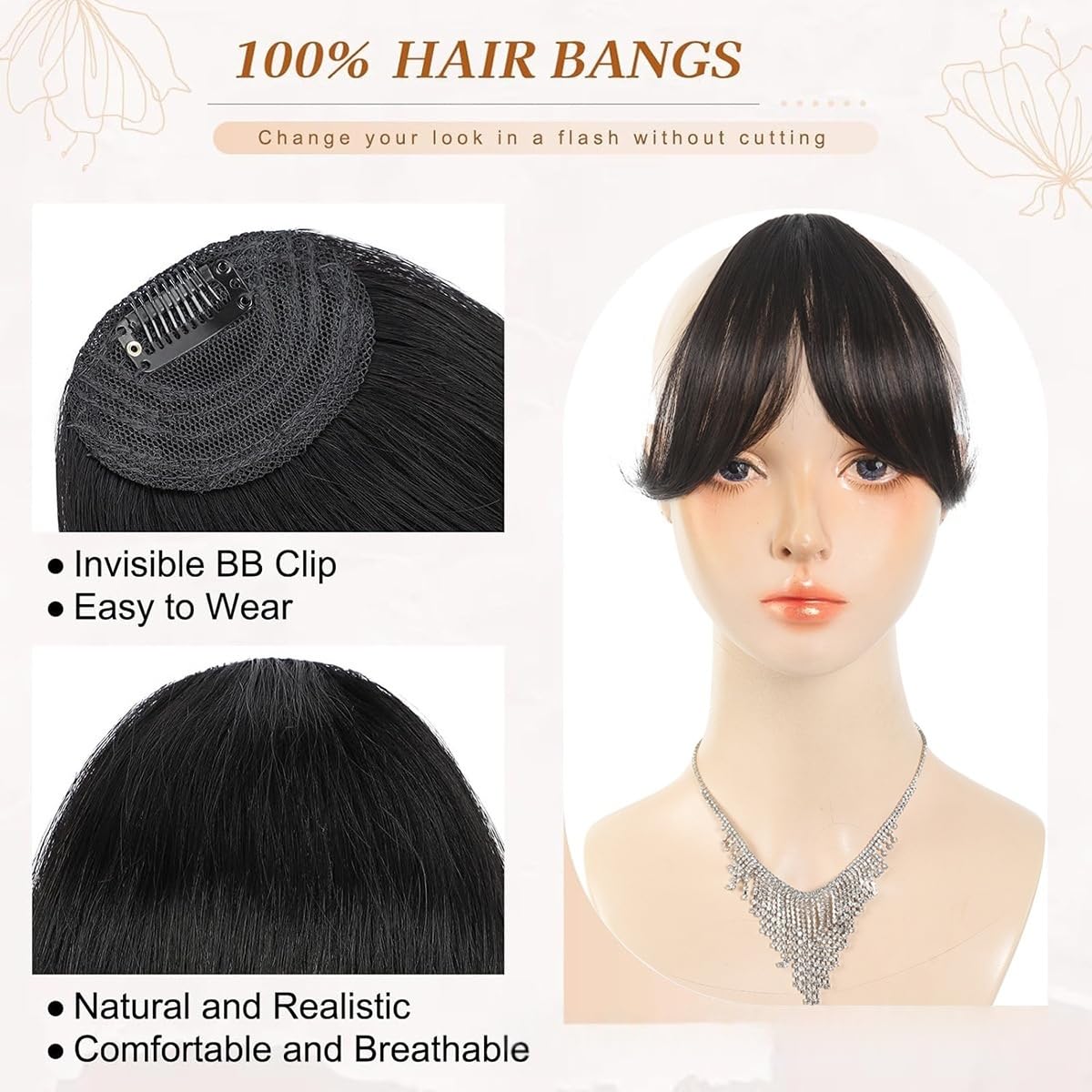 pretelytiti flequillo con pinzas marrón claro para combinar con tonos de cabello.