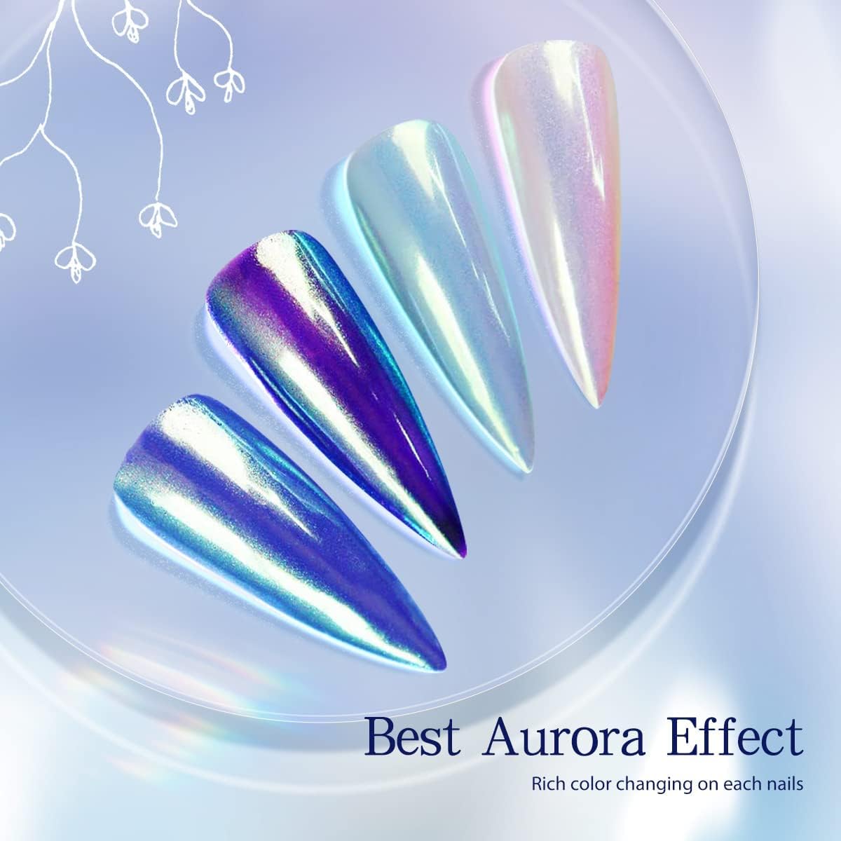 Pretty Diva Aurora, efecto resplandor sirena para uñas duraderas y vistosas.