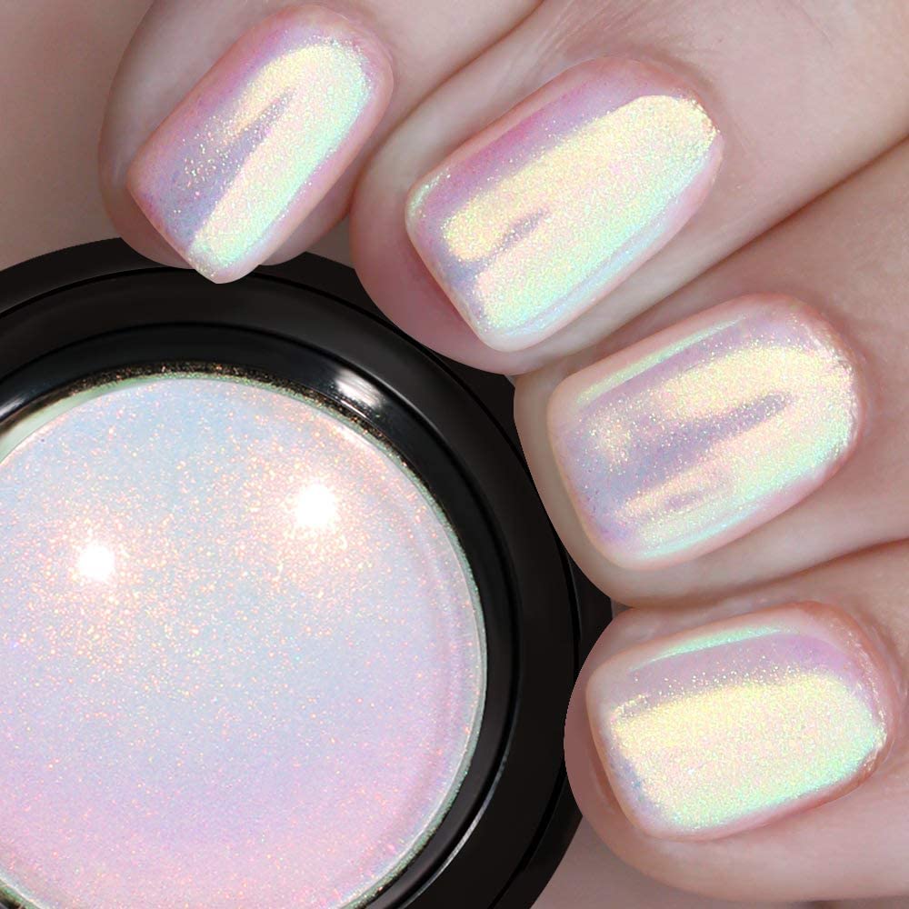 Pretty Diva polvos cromados Aurora, efecto sirena para uñas, ideal para acabados deslumbrantes.