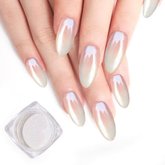 Polvo cromado perlado blanco de Pretty Diva para un brillo duradero en uñas.