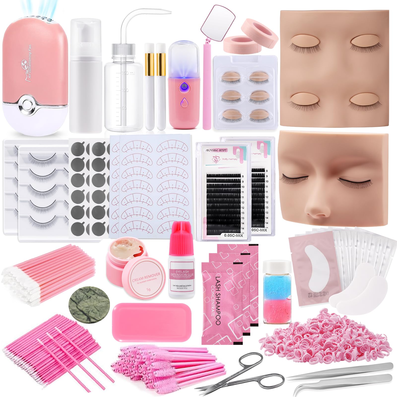 Pretty memory kit con dos cabezas para aprender extensiones de pestañas en casa