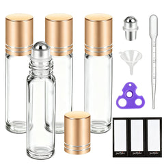 PrettyCare 4 Pack: botellas roll-on de 10 ml con vidrio grueso para viaje
