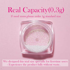 Pretty Diva polvo cromado Aurora en uñas para efecto iridiscente duradero.