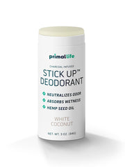 Desodorante Stick Up de Primal Life Organics en empaque ecológico para uso diario.