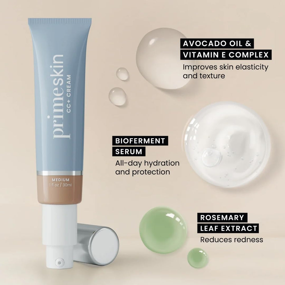 PrimePrometics PrimeSkin CC+ ingredientes Bioferment Serum y aceite de aguacate para hidratación.