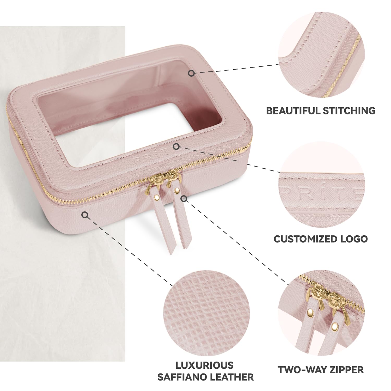 Prite bolsa maquillaje espacio amplio para cosméticos y accesorios.