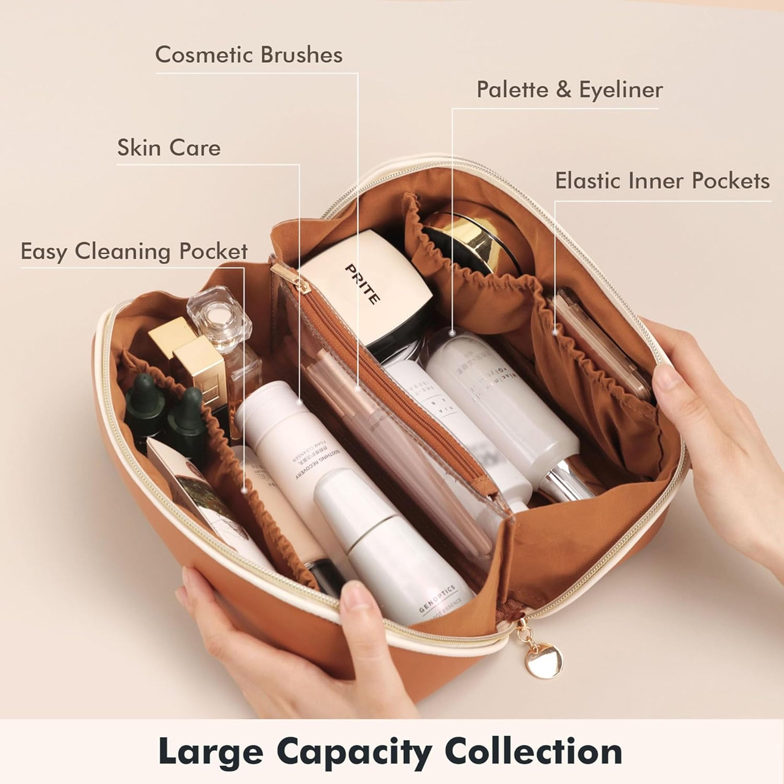 Prite bolsa con exterior de cuero vegano impermeable protege tus objetos.