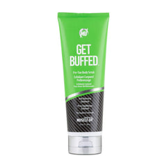 Pro Tan Get Buffed exfoliante corporal en frasco, textura suave para exfoliar y balancear la piel.