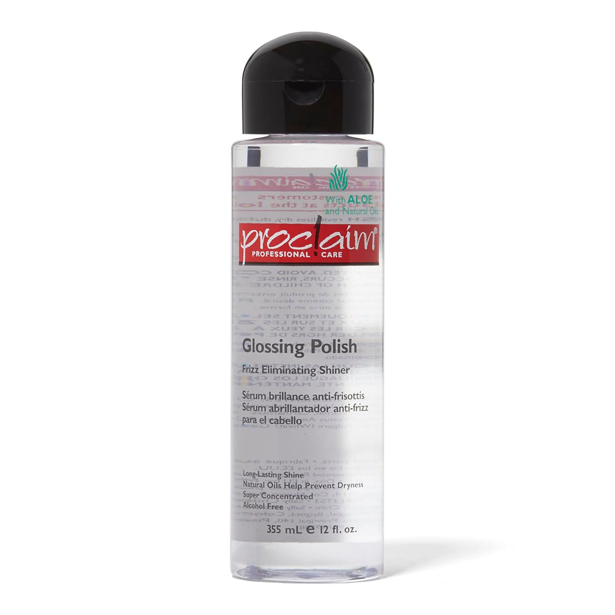 Proclaim Glossing Polish muestra la botella con brillo duradero para un cabello más sano.