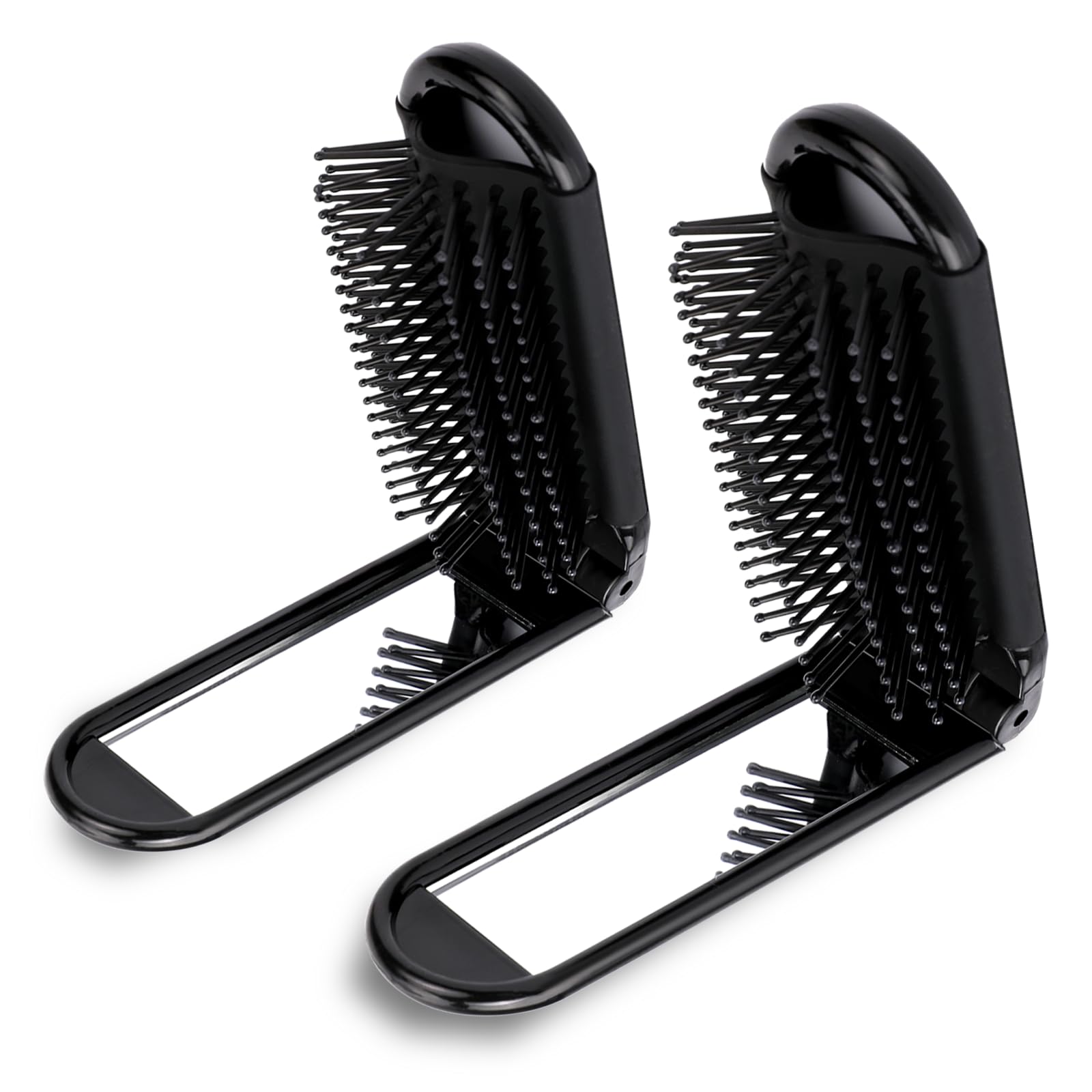 Psyqtsuary dos cepillos plegables con espejo, ideal para viajes y retoques rápidos.