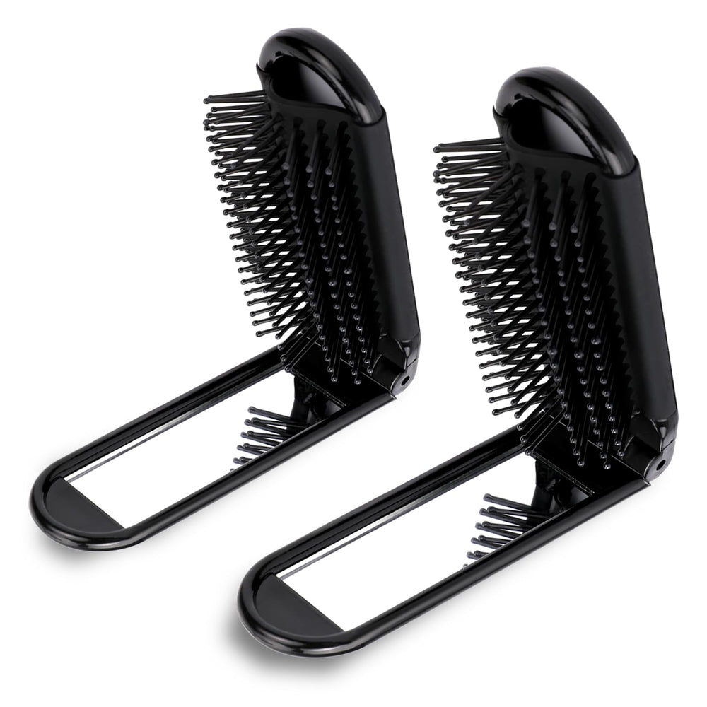 Psyqtsuary dos cepillos plegables con espejo, ideal para viajes y retoques rápidos.