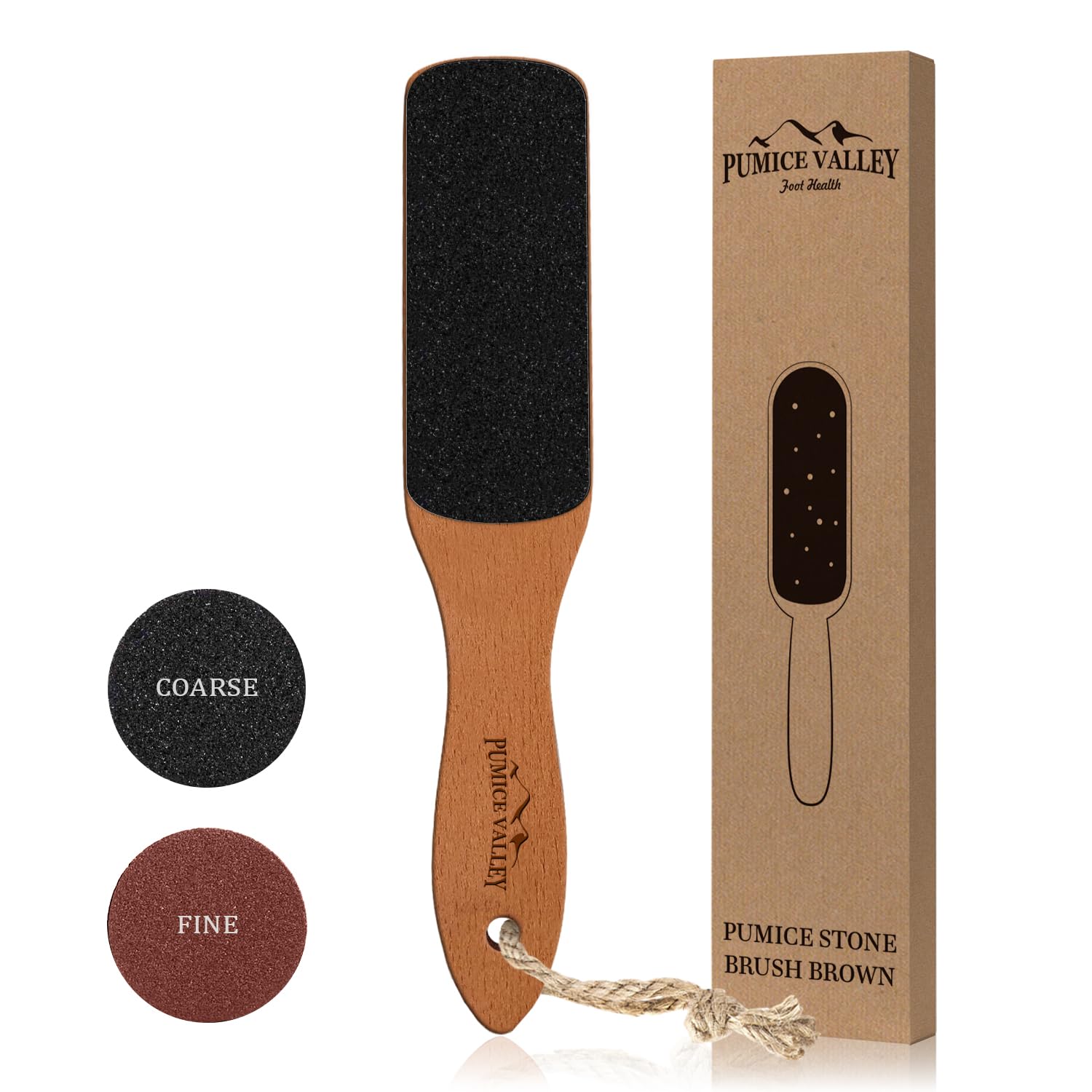 Lima para pies Pumice Valley con doble cara y mango de madera para suavizar callos