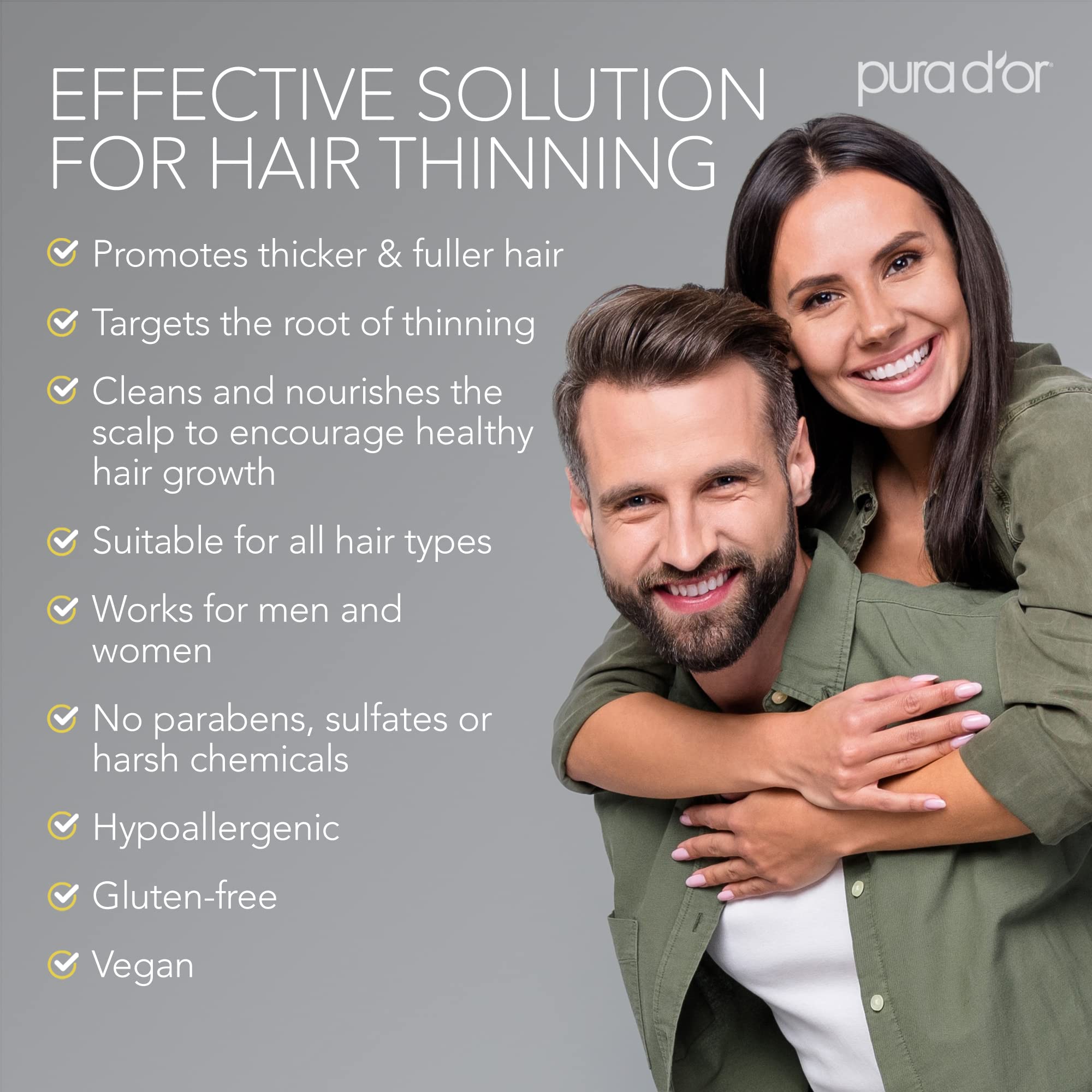 PURA D'OR Advanced Therapy ingredientes clave, mezcla natural para cuidado capilar.