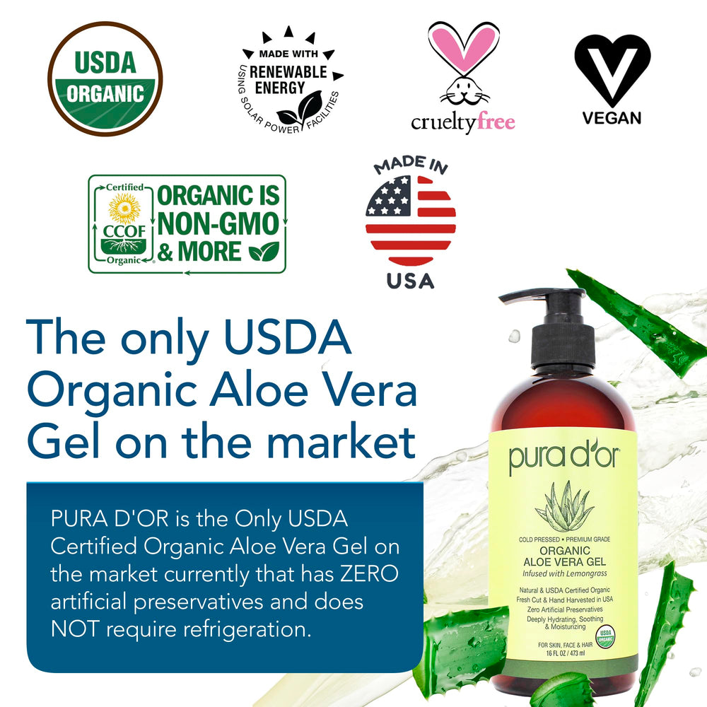 PURA D'OR gel aloe vera, textura hidratante para piel y cabello.
