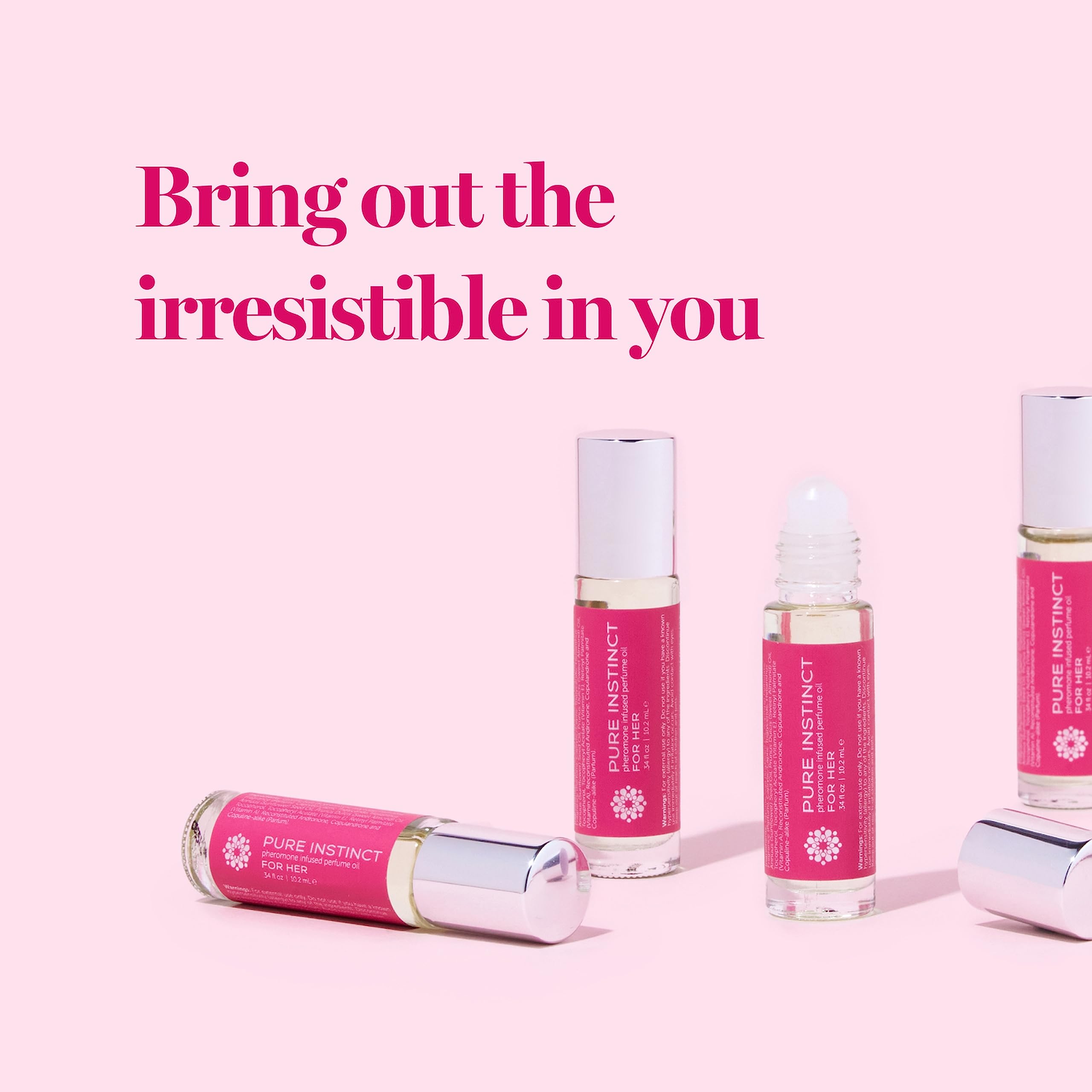Pure Instinct Roll-On, aplicación en pulso y cuello para aroma suave.
