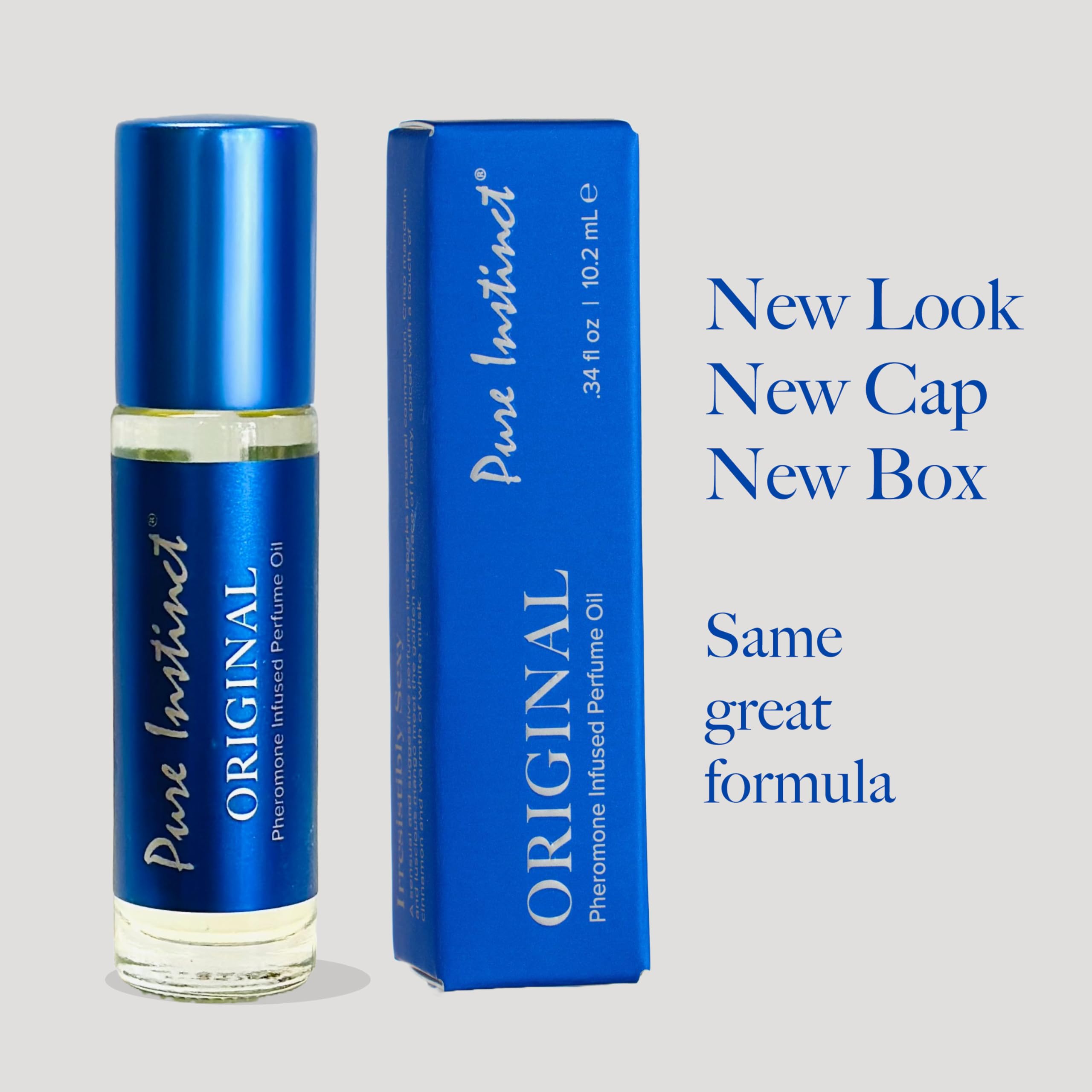 Pure Instinct Roll-On, botella trasera con diseño ergonómico para llevar en bolso.