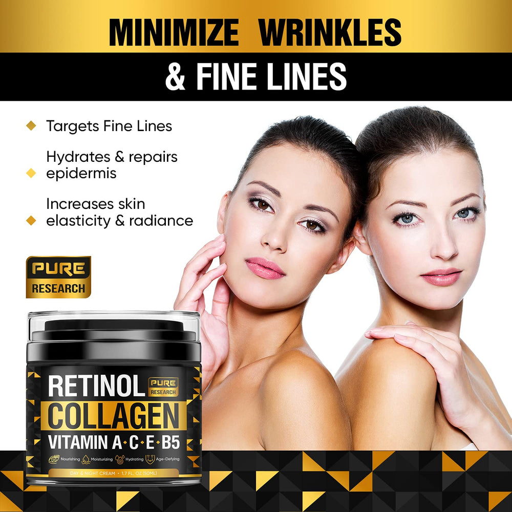 Pure Research crema retinol, textura cremosa, adecuada para uso nocturno.