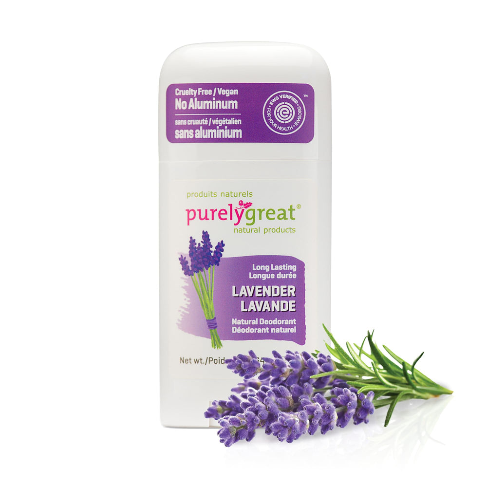 Purelygreat desodorante lavanda: empaque compacto para viajar
