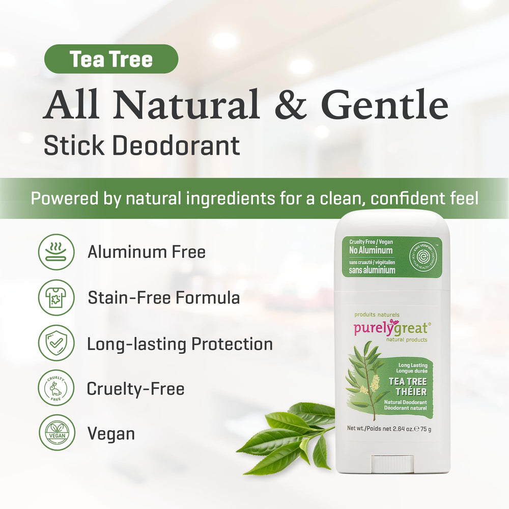 Purelygreat desodorante sin aluminio, ideal para uso diario suave.