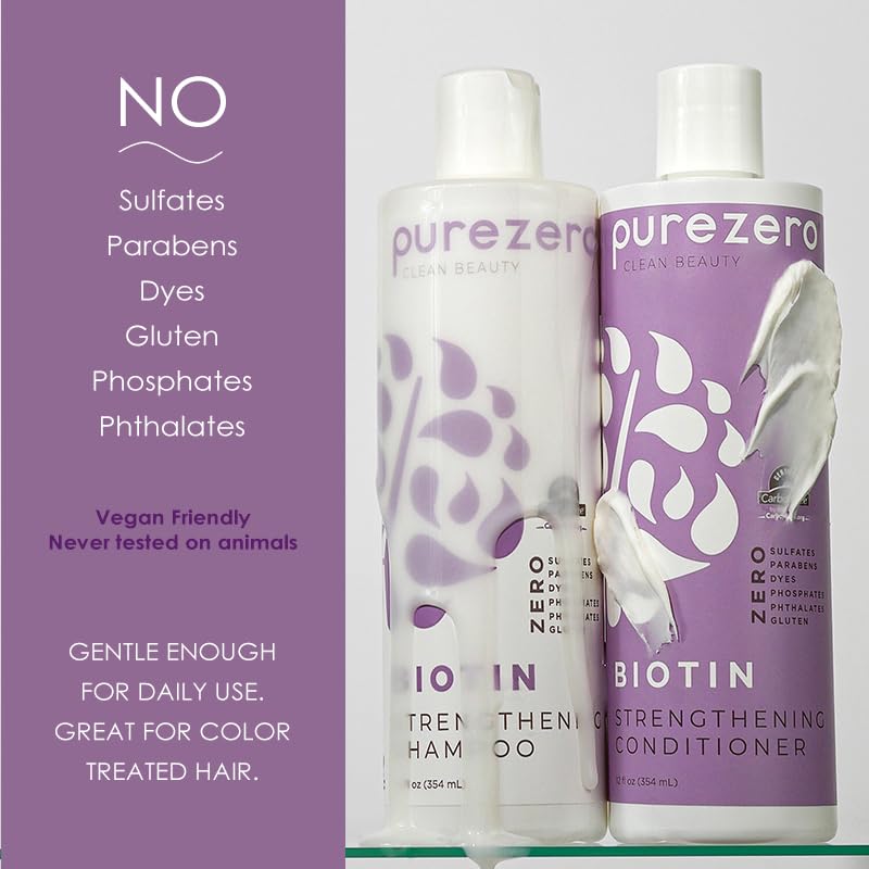 Purezero Biotina Pack de 2, fórmula sin sulfatos y sin parabenos.