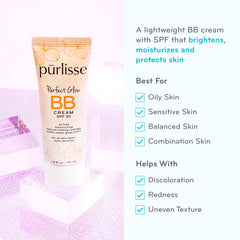 Purlisse Perfect Glow BB Cream, acabado mate-húmedo y cobertura ligera.
