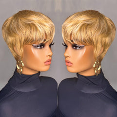 PurpleSexy peluca corte pixie con cabello humano para uso diario natural.