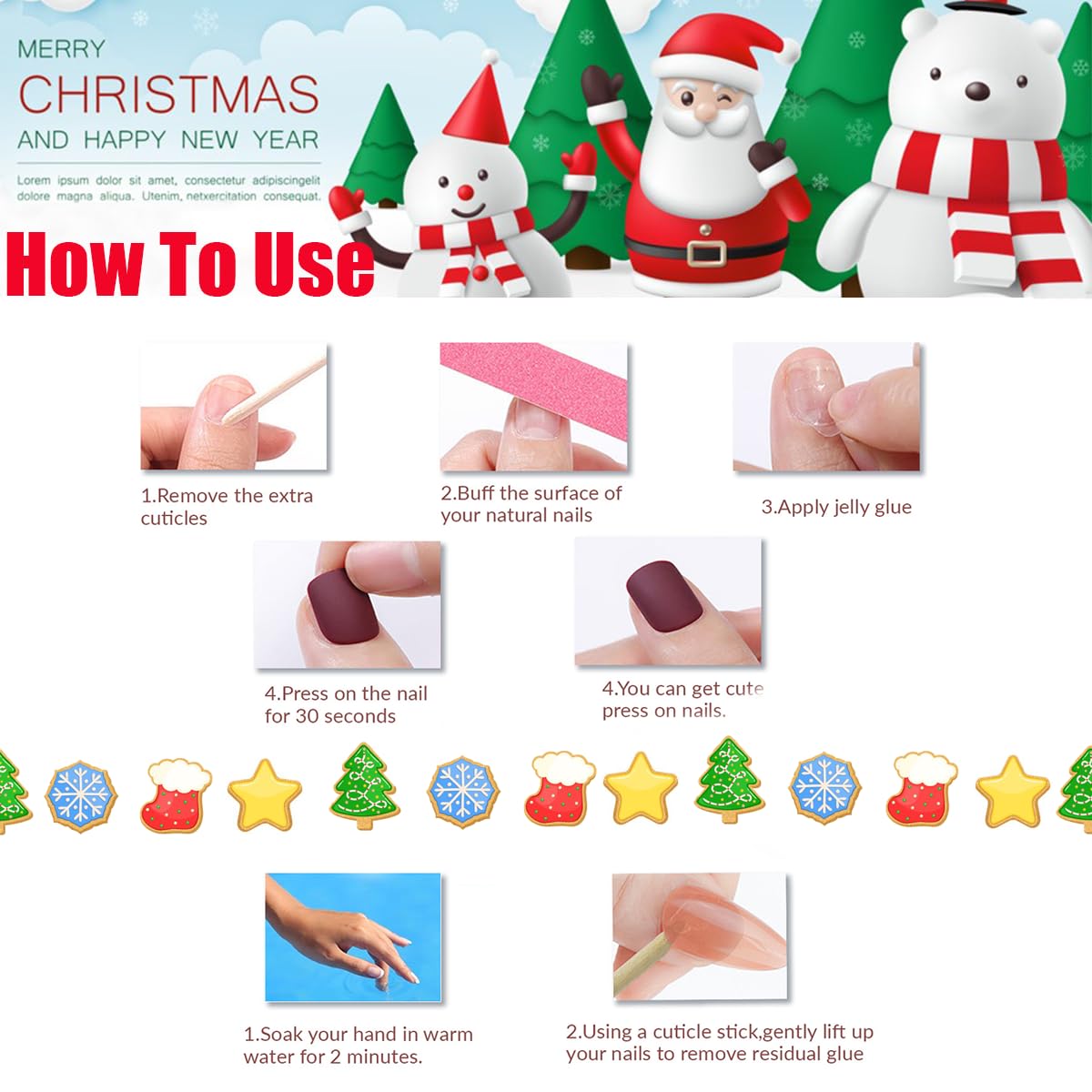 Puyokinm uñas navidad forma almendra, ajuste cómodo y natural.