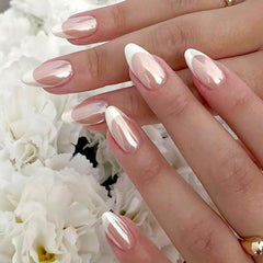 pxuezay uñas presión almendra blancas francesas: acabado pulido para un look elegante.