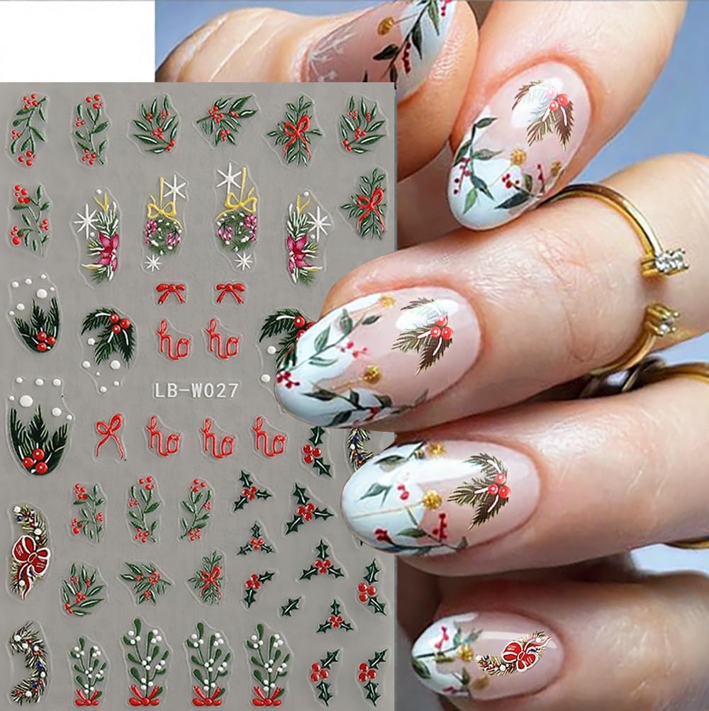 Qdsuh stickers uñas navideñas árbol de Navidad, detalle encantador para arte de uñas.