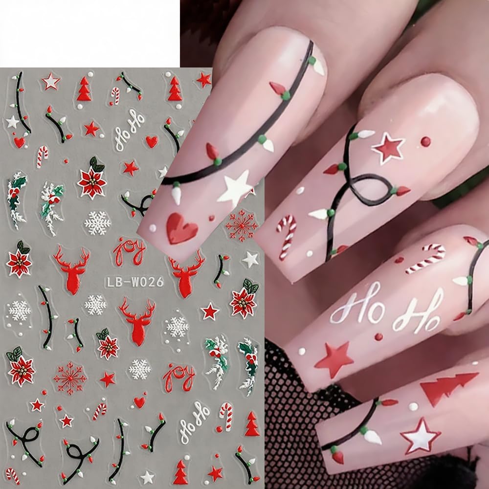 Qdsuh stickers uñas navideñas renos, toque lúdico para celebraciones.