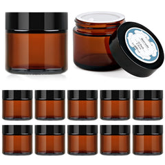 Jarra Qeirudu amber 2oz con tapa negra, ideal para cremas y muestras.
